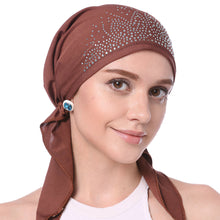 Load image into Gallery viewer, Stylish Crystal Pleated Chemo Hat: Stretchy Beanie Bandana Turban for Women - Elegant Ethnic Head Wrap, Skull Cap, and Headscarf for Hair Loss - World of Shawls