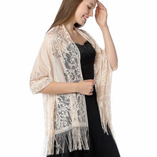 Load image into Gallery viewer, Women's Girls Floral Lace Scarf Shawl with Tassels, Soft Mesh Fringe Wraps for Wedding Evening Party Dresses - World of Shawls
