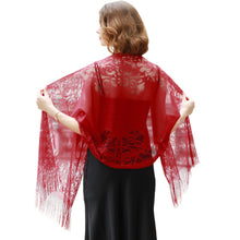 Load image into Gallery viewer, Women's Girls Floral Lace Scarf Shawl with Tassels, Soft Mesh Fringe Wraps for Wedding Evening Party Dresses - World of Shawls