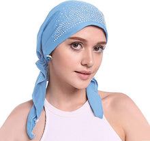 Load image into Gallery viewer, Stylish Crystal Pleated Chemo Hat: Stretchy Beanie Bandana Turban for Women - Elegant Ethnic Head Wrap, Skull Cap, and Headscarf for Hair Loss - World of Shawls