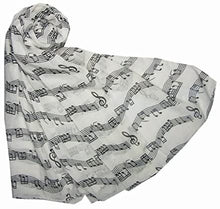 Load image into Gallery viewer, World of Shawls Music Print Scarf Musical Notes Classical Mozart Style Crotchet Quaver Scarf Ladies Fashion Wrap Scarves - World of Scarfs