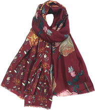 Load image into Gallery viewer, Floral Print with Gold Foil Scarf for Women Ladies Shawl Wrap Stole - Black Maroon Gold Grey Navy Blue Green by World of Shawls - World of Scarfs