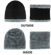 Load image into Gallery viewer, Unisex Men Women Knitted Fleece Beanie Hat and Loop Circle Scarf Snood Set Warm Soft and Comfortable - World of Scarfs