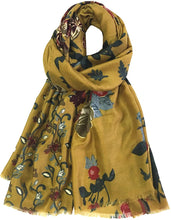 Load image into Gallery viewer, Floral Print with Gold Foil Scarf for Women Ladies Shawl Wrap Stole - Black Maroon Gold Grey Navy Blue Green by World of Shawls - World of Scarfs