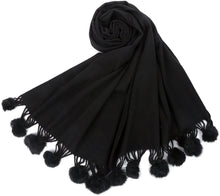 Load image into Gallery viewer, World of Shawls Women's Winter Warm Solid Scarf with Pom Pom Fringe - World of Scarfs