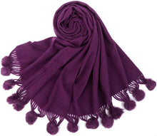 Load image into Gallery viewer, World of Shawls Women's Winter Warm Solid Scarf with Pom Pom Fringe - World of Scarfs