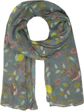 Load image into Gallery viewer, World of Shawls Winter Birds Print Scarf Shawl Stole Sarong Maxi - World of Scarfs