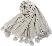 Load image into Gallery viewer, World of Shawls Women's Winter Warm Solid Scarf with Pom Pom Fringe - World of Scarfs