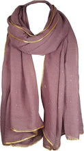 Load image into Gallery viewer, SEASONAL SPECIAL New Ladies Celebrity Style Glitter Sparkle Stardust with Gold Piping Border Scarf Scarves Maxi Wrap Wedding Party Gift - World of Scarfs