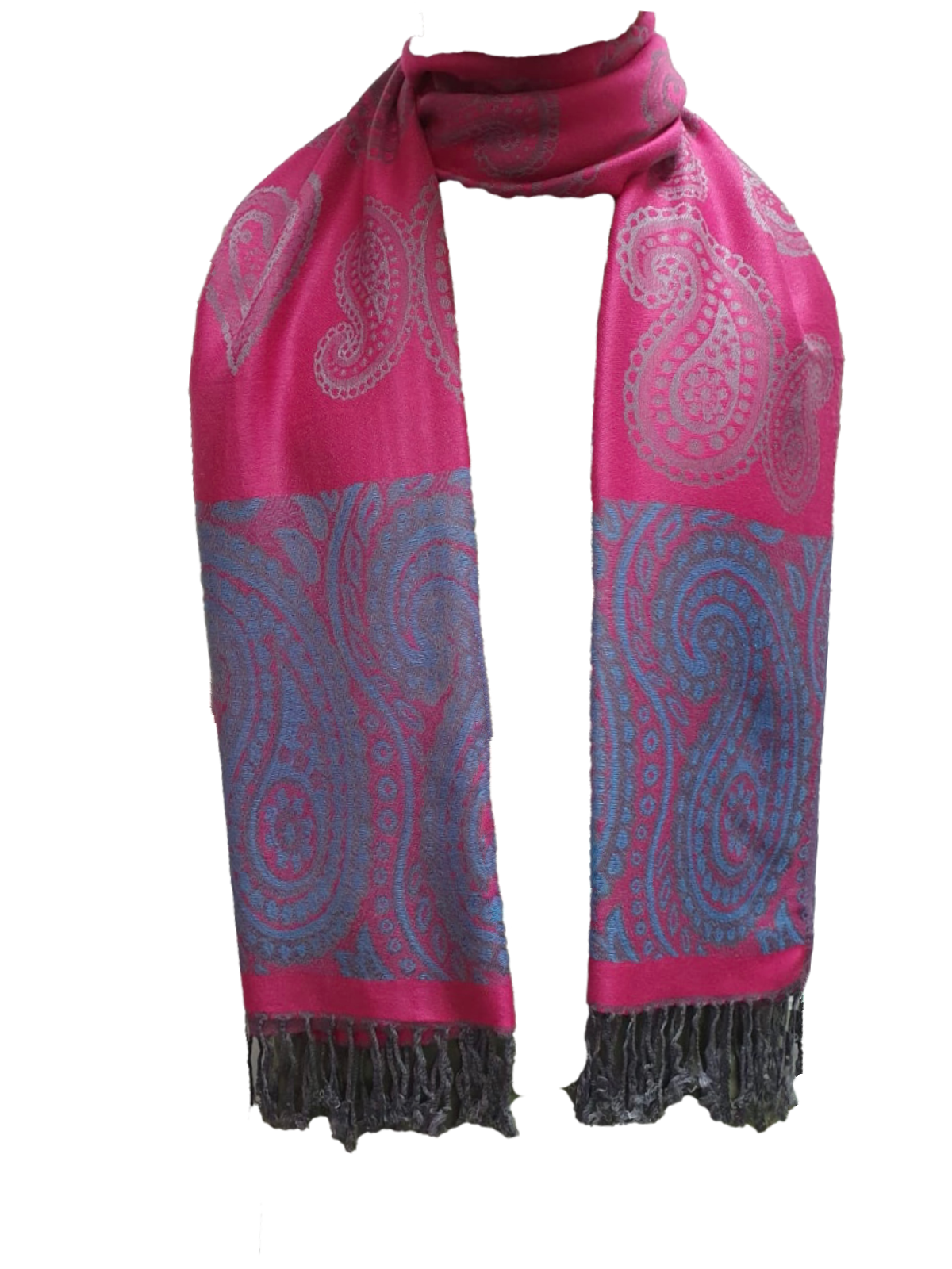 Paisley Pashmina Scarf Shawl – Hot Pink & Green Silk-Cashmere Blend For Women