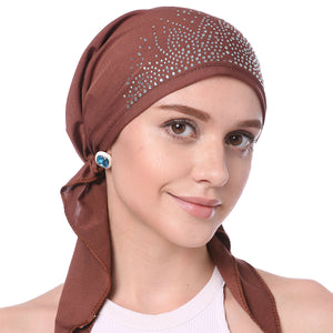 Stylish Crystal Pleated Chemo Hat: Stretchy Beanie Bandana Turban for Women - Elegant Ethnic Head Wrap, Skull Cap, and Headscarf for Hair Loss - World of Shawls