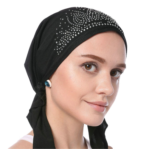 Stylish Crystal Pleated Chemo Hat: Stretchy Beanie Bandana Turban for Women - Elegant Ethnic Head Wrap, Skull Cap, and Headscarf for Hair Loss - World of Shawls