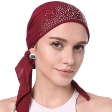 Load image into Gallery viewer, Stylish Crystal Pleated Chemo Hat: Stretchy Beanie Bandana Turban for Women - Elegant Ethnic Head Wrap, Skull Cap, and Headscarf for Hair Loss - World of Shawls
