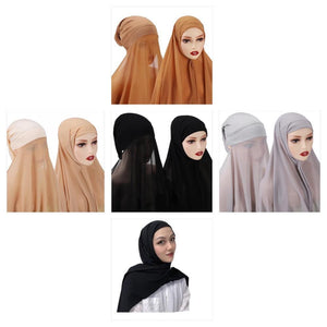 Instant Chiffon Hijab Scarf With Inner Cap One Piece for Ladies Girls Women - World of Shawls