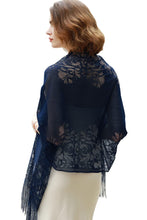 Load image into Gallery viewer, Women&#39;s Girls Floral Lace Scarf Shawl with Tassels, Soft Mesh Fringe Wraps for Wedding Evening Party Dresses - World of Shawls
