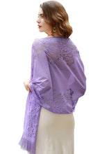 Load image into Gallery viewer, Women&#39;s Girls Floral Lace Scarf Shawl with Tassels, Soft Mesh Fringe Wraps for Wedding Evening Party Dresses - World of Shawls
