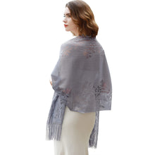 Load image into Gallery viewer, Women&#39;s Girls Floral Lace Scarf Shawl with Tassels, Soft Mesh Fringe Wraps for Wedding Evening Party Dresses - World of Shawls
