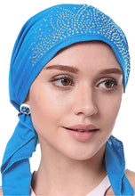 Load image into Gallery viewer, Stylish Crystal Pleated Chemo Hat: Stretchy Beanie Bandana Turban for Women - Elegant Ethnic Head Wrap, Skull Cap, and Headscarf for Hair Loss - World of Shawls
