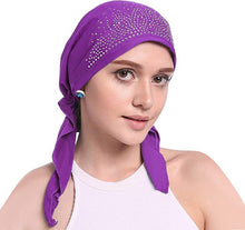 Load image into Gallery viewer, Stylish Crystal Pleated Chemo Hat: Stretchy Beanie Bandana Turban for Women - Elegant Ethnic Head Wrap, Skull Cap, and Headscarf for Hair Loss - World of Shawls
