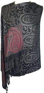 World of Shawls Ladies Floral Paisley Bordered Pashmina Feel Shawl Scarf Wrap Stole Luxuriously Warm Soft and Silky Touch - World of Scarfs
