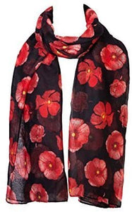 World of Shawls Ladies Womens Colorful Long Soft and Warm Poppy Flower Print Scarf Sarong - World of Scarfs