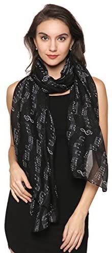 World of Shawls Music Print, Musical Note Printed Scarves, Large Size Fashion Scarf Wrap Sarong Shawl Fantastic Gift - World of Scarfs