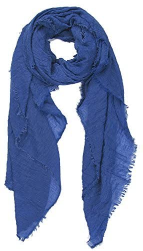 World of Shawls Chic Ladies Cotton Blend Crinkle Distressed Effect Scarf with Fringed Edges - World of Scarfs