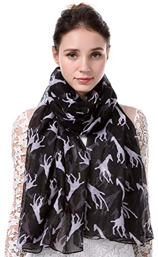 Giraffe Animal Print Women's Scarf Shawl Wrap Gift UK SELLER (Black with White) - World of Scarfs