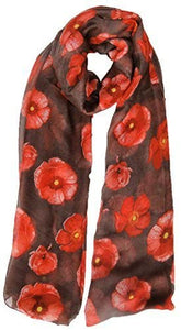 World of Shawls Ladies Womens Colorful Long Soft and Warm Poppy Flower Print Scarf Sarong - World of Scarfs