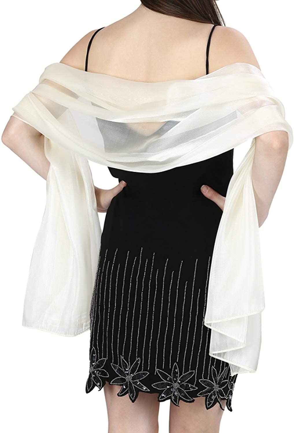 World of Shawls Silky Iridescent Scarf Wrap Stole Shawl For Wedding Bridal Bridesmaids Evening Wear Prom & Parties (Cream) - World of Scarfs