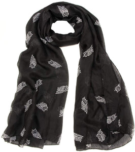 World of Shawls Ladies Women's Owl on Branch Print Scarf Wraps Shawl Maxi Soft Scarves - World of Scarfs