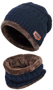 Unisex Men Women Knitted Fleece Beanie Hat and Loop Circle Scarf Snood Set Warm Soft and Comfortable - World of Scarfs