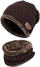 Load image into Gallery viewer, Unisex Men Women Knitted Fleece Beanie Hat and Loop Circle Scarf Snood Set Warm Soft and Comfortable - World of Scarfs
