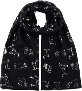 World of Shawls Pug Dog, Dachshund Dogs, Spaniel Dog, Jack Russell Print Scarf - All Seasons Lovely Soft Scarf Wraps Shawl Scarves - World of Scarfs