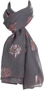World of Shawls Silver Foil Mulberry Tree Print Fashion Scarf - World of Scarfs