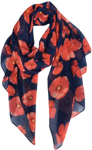 World of Shawls Ladies Womens Colorful Long Soft and Warm Poppy Flower Print Scarf Sarong - World of Scarfs