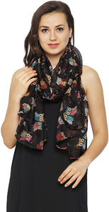 World of Shawls Ladies Women's Owl on Branch Print Scarf Wraps Shawl Maxi Soft Scarves - World of Scarfs