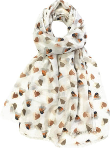 World of Shawls Heart Print Scarf for Women Ladies Silver Black Cappuccino Brown Blue Red Yellow Olive Green - Stylish Scarves Shawl Wrap Stole for Women - World of Scarfs