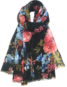 World of Shawls Eye-Catching Floral Scarf for Women Ladies with Delicate Sequin Insets - World of Scarfs