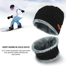 Load image into Gallery viewer, Unisex Men Women Knitted Fleece Beanie Hat and Loop Circle Scarf Snood Set Warm Soft and Comfortable - World of Scarfs
