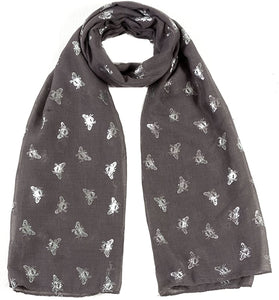 World of Shawls Ladies Girls Women's Glitter Bumble Bees Scarves Wraps Shawl Soft Scarf - World of Scarfs