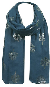 World of Shawls Silver Foil Mulberry Tree Print Fashion Scarf - World of Scarfs