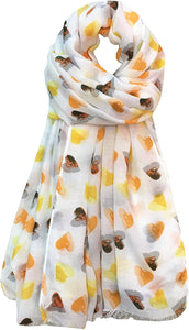 World of Shawls Heart Print Scarf for Women Ladies Silver Black Cappuccino Brown Blue Red Yellow Olive Green - Stylish Scarves Shawl Wrap Stole for Women - World of Scarfs