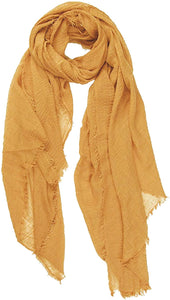 World of Shawls Chic Ladies Cotton Blend Crinkle Distressed Effect Scarf with Fringed Edges - World of Scarfs