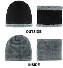 Load image into Gallery viewer, Unisex Men Women Knitted Fleece Beanie Hat and Loop Circle Scarf Snood Set Warm Soft and Comfortable - World of Scarfs
