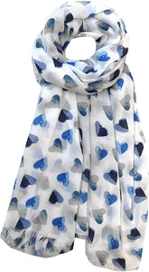 World of Shawls Heart Print Scarf for Women Ladies Silver Black Cappuccino Brown Blue Red Yellow Olive Green - Stylish Scarves Shawl Wrap Stole for Women - World of Scarfs