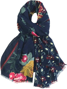 Floral Print with Gold Foil Scarf for Women Ladies Shawl Wrap Stole - Black Maroon Gold Grey Navy Blue Green by World of Shawls - World of Scarfs