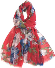 Load image into Gallery viewer, World of Shawls Eye-Catching Floral Scarf for Women Ladies with Delicate Sequin Insets - World of Scarfs
