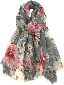 World of Shawls Eye-Catching Floral Scarf for Women Ladies with Delicate Sequin Insets - World of Scarfs