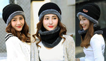 Load image into Gallery viewer, Unisex Men Women Knitted Fleece Beanie Hat and Loop Circle Scarf Snood Set Warm Soft and Comfortable - World of Scarfs
